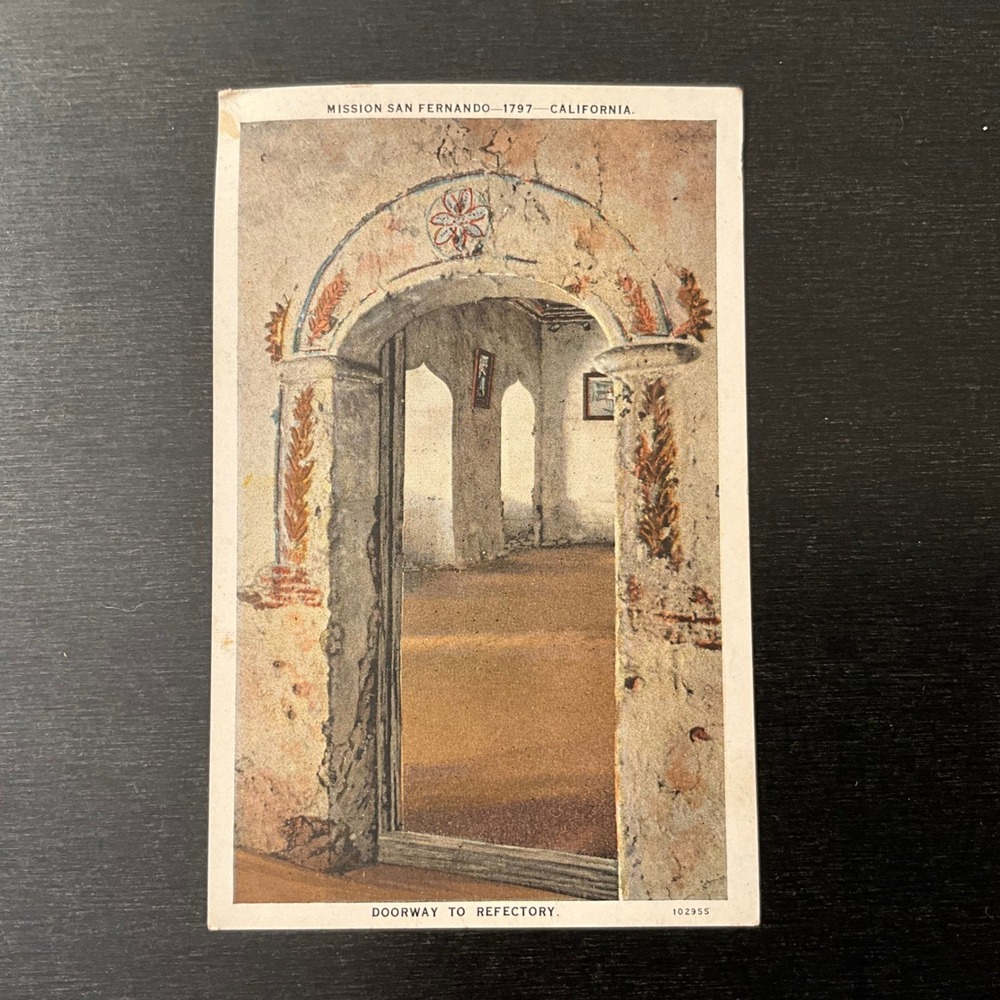 Vintage Mission San Fernando California Postcard Doorway to Refectory